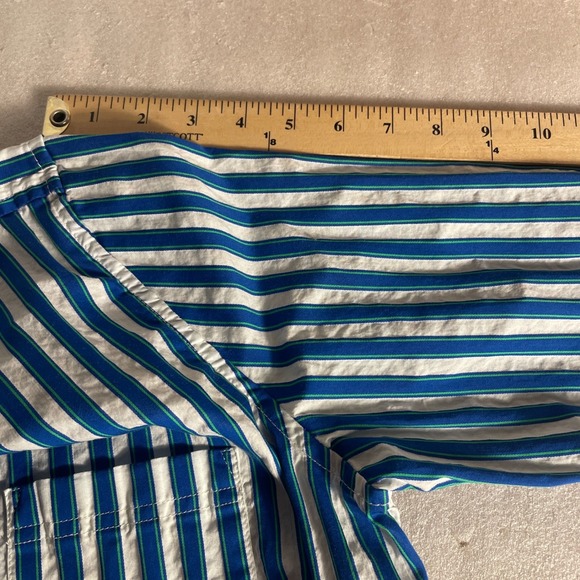 J Crew Classic Fit Shirt Women 8 Blue White Textured Stripe Button Down Blouse - Picture 7 of 13